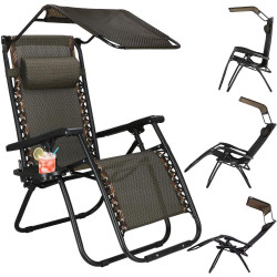 Záhradné polohovacie kreslo so strieškou SPRINGOS ZERO GRAVITY čierno-hnedé