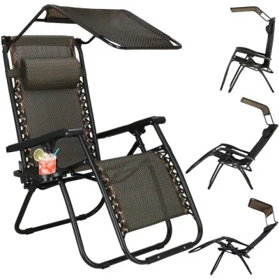 Záhradné polohovacie kreslo so strieškou SPRINGOS ZERO GRAVITY čierno-hnedé