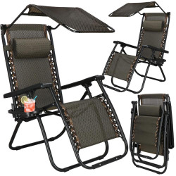 Záhradné polohovacie kreslo so strieškou SPRINGOS ZERO GRAVITY čierno-hnedé