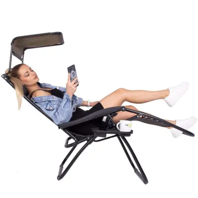 Záhradné polohovacie kreslo so strieškou SPRINGOS ZERO GRAVITY čierno-hnedé