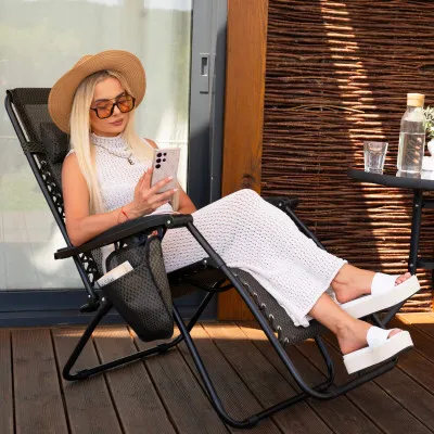 Záhradné polohovacie kreslo SPRINGOS ZERO GRAVITY hnedé