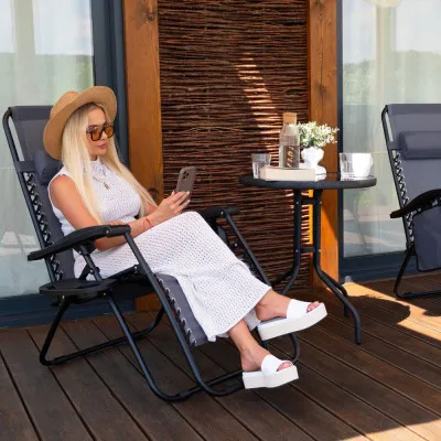 Záhradné polohovacie kreslo SPRINGOS ZERO GRAVITY svetlo šedé