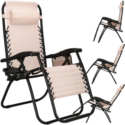 Záhradné polohovacie kreslo SPRINGOS ZERO GRAVITY krémové