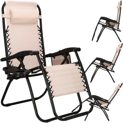 Záhradné polohovacie kreslo SPRINGOS ZERO GRAVITY krémové