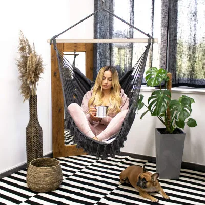 Závesné hojdacie kreslo 130x100 cm SPRINGOS BOGRO IV tmavo šedé