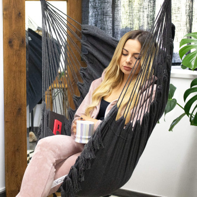 Závesné hojdacie kreslo 130x100 cm SPRINGOS BOGRO IV tmavo šedé