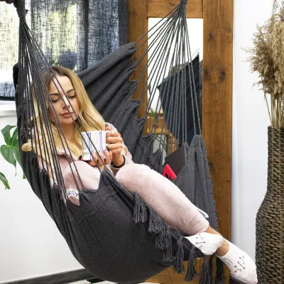 Závesné hojdacie kreslo 130x100 cm SPRINGOS BOGRO IV tmavo šedé