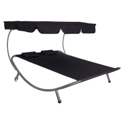 Dvojmiestne záhradné lehátko so strieškou SPRINGOS IBIZA čierne
