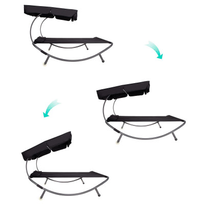 Dvojmiestne záhradné lehátko so strieškou SPRINGOS IBIZA čierne