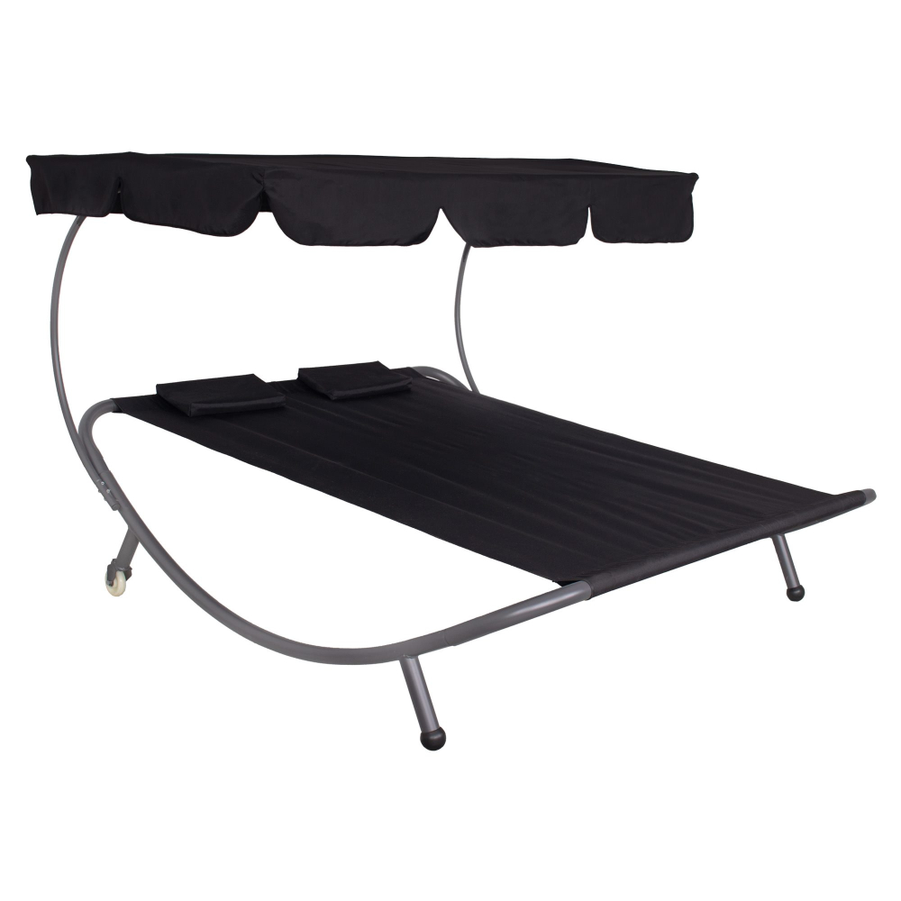 Dvojmiestne záhradné lehátko so strieškou SPRINGOS IBIZA čierne
