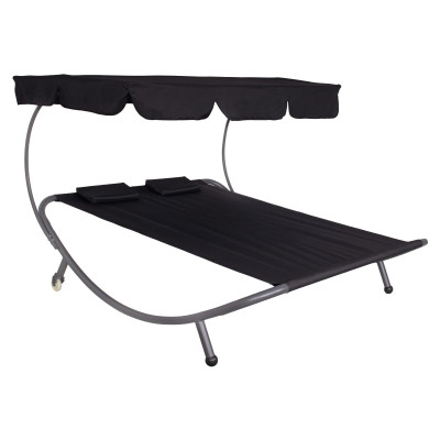 Dvojmiestne záhradné lehátko so strieškou SPRINGOS IBIZA čierne
