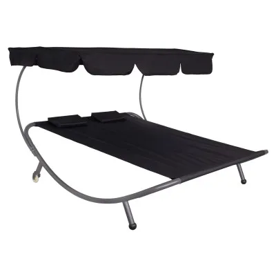 Dvojmiestne záhradné lehátko so strieškou SPRINGOS IBIZA čierne
