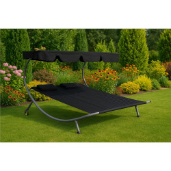 Dvojmiestne záhradné lehátko so strieškou SPRINGOS IBIZA čierne