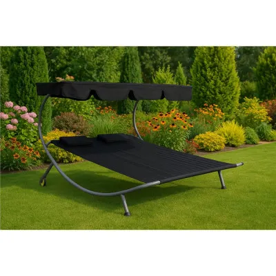 Dvojmiestne záhradné lehátko so strieškou SPRINGOS IBIZA čierne