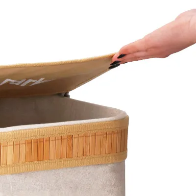 Kôš na bielizeň dvojdielny 100l SPRINGOS LUMORA bambus prírodný