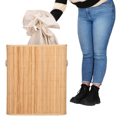 Kôš na bielizeň dvojdielny 100l SPRINGOS LUMORA bambus prírodný