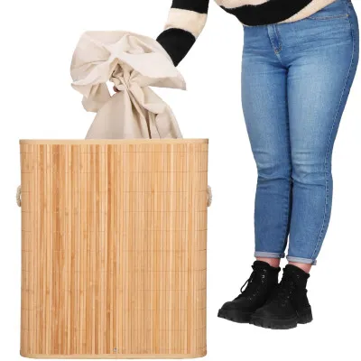 Kôš na bielizeň dvojdielny 100l SPRINGOS LUMORA bambus prírodný