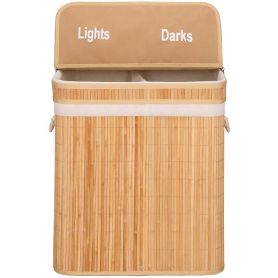 Kôš na bielizeň dvojdielny 100l SPRINGOS LUMORA bambus prírodný