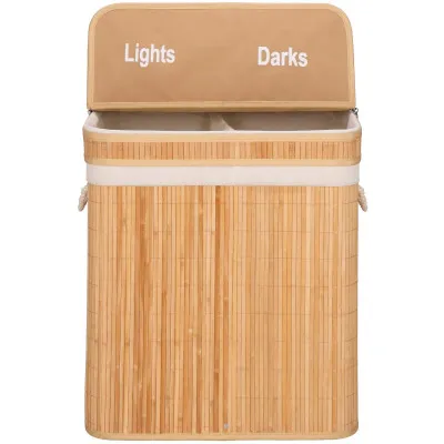 Kôš na bielizeň dvojdielny 100l SPRINGOS LUMORA bambus prírodný