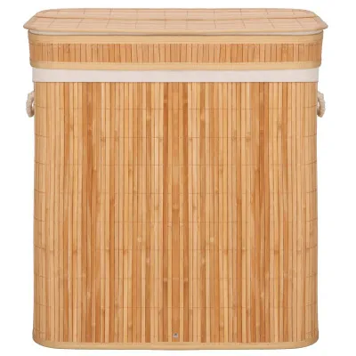 Kôš na bielizeň dvojdielny 100l SPRINGOS LUMORA bambus prírodný