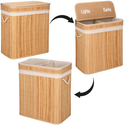 Kôš na bielizeň dvojdielny 100l SPRINGOS LUMORA bambus prírodný