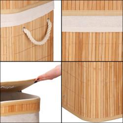 Kôš na bielizeň dvojdielny 100l SPRINGOS LUMORA bambus prírodný