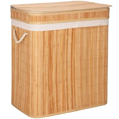 Kôš na bielizeň dvojdielny 100l SPRINGOS LUMORA bambus prírodný