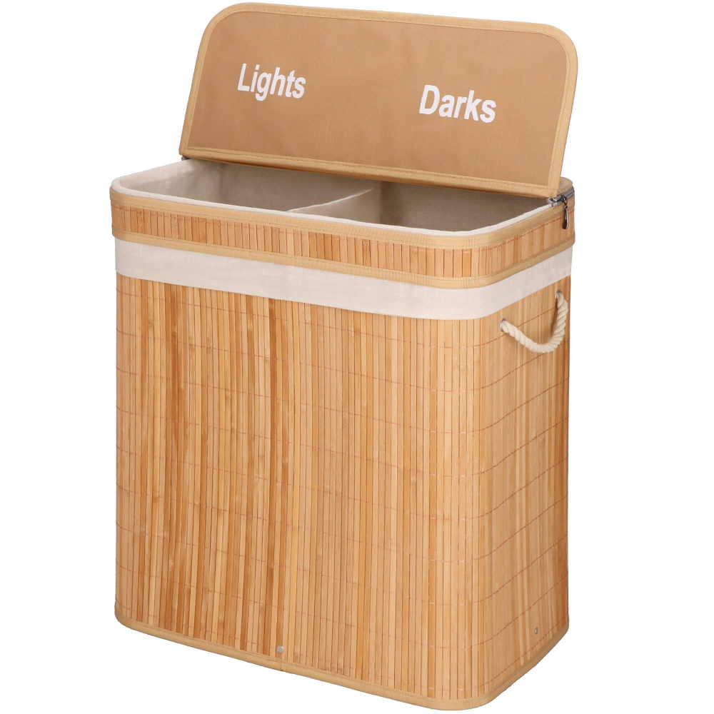 Kôš na bielizeň dvojdielny 100l SPRINGOS LUMORA bambus prírodný
