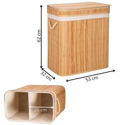 Kôš na bielizeň dvojdielny 100l SPRINGOS LUMORA bambus prírodný