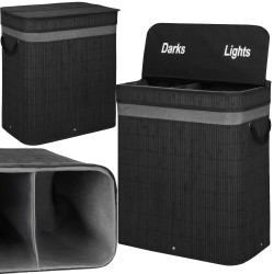 Kôš na bielizeň dvojdielny 100l SPRINGOS LUMORA bambus čierny