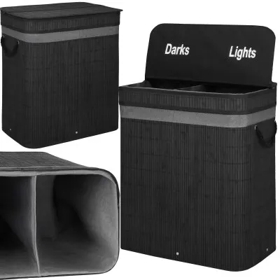 Kôš na bielizeň dvojdielny 100l SPRINGOS LUMORA bambus čierny