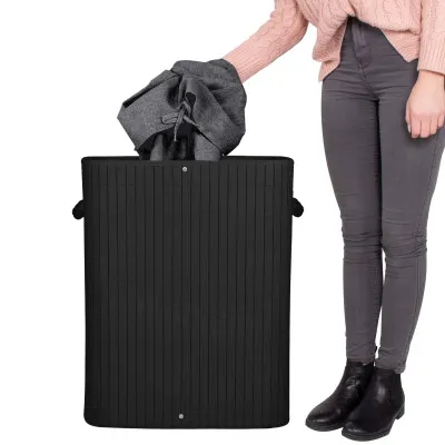 Kôš na bielizeň dvojdielny 100l SPRINGOS LUMORA bambus čierny