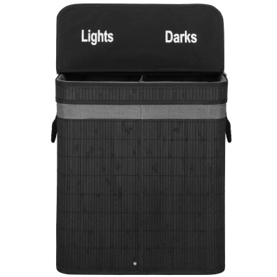 Kôš na bielizeň dvojdielny 100l SPRINGOS LUMORA bambus čierny