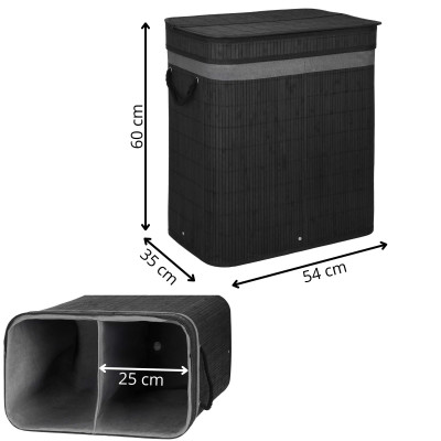 Kôš na bielizeň dvojdielny 100l SPRINGOS LUMORA bambus čierny