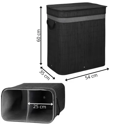 Kôš na bielizeň dvojdielny 100l SPRINGOS LUMORA bambus čierny