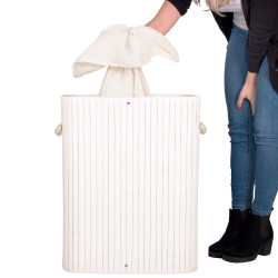 Kôš na bielizeň dvojdielny 100l SPRINGOS LUMORA bambus biely