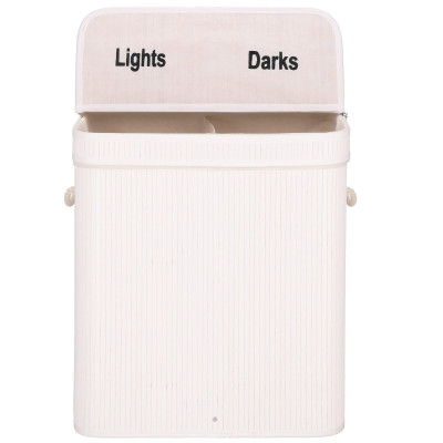 Kôš na bielizeň dvojdielny 100l SPRINGOS LUMORA bambus biely