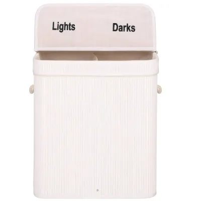 Kôš na bielizeň dvojdielny 100l SPRINGOS LUMORA bambus biely