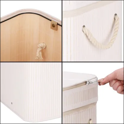 Kôš na bielizeň dvojdielny 100l SPRINGOS LUMORA bambus biely