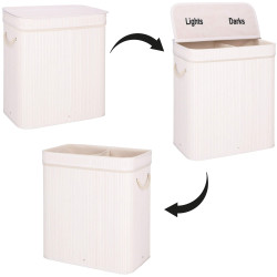 Kôš na bielizeň dvojdielny 100l SPRINGOS LUMORA bambus biely