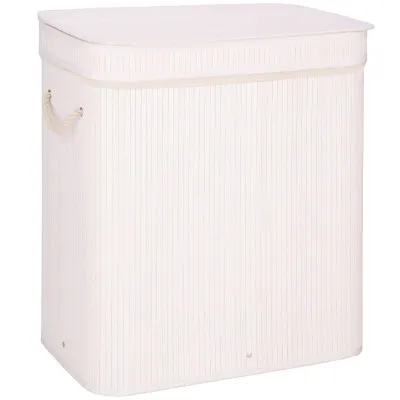 Kôš na bielizeň dvojdielny 100l SPRINGOS LUMORA bambus biely