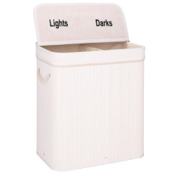 Kôš na bielizeň dvojdielny 100l SPRINGOS LUMORA bambus biely