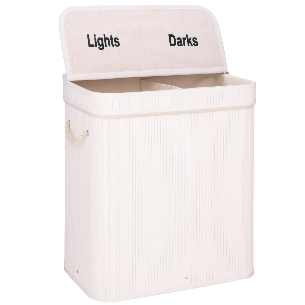 Kôš na bielizeň dvojdielny 100l SPRINGOS LUMORA bambus biely