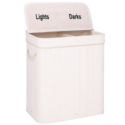 Kôš na bielizeň dvojdielny 100l SPRINGOS LUMORA bambus biely