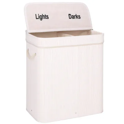 Kôš na bielizeň dvojdielny 100l SPRINGOS LUMORA bambus biely