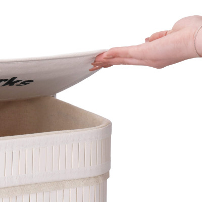 Kôš na bielizeň dvojdielny 100l SPRINGOS LUMORA bambus biely