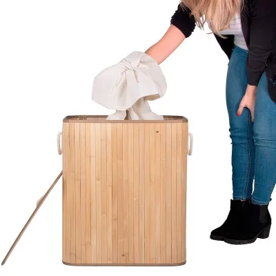 Kôš na bielizeň trojdielny 150l SPRINGOS ZANARI bambus prírodný