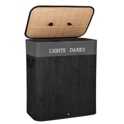 Kôš na bielizeň dvojdielny 100l SPRINGOS NUVIRA bambus čierny