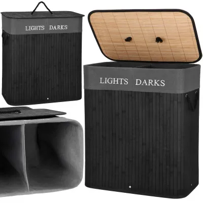 Kôš na bielizeň dvojdielny 100l SPRINGOS NUVIRA bambus čierny