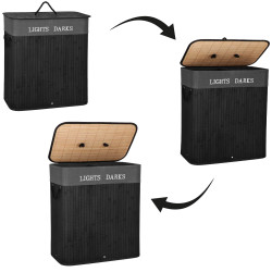 Kôš na bielizeň dvojdielny 100l SPRINGOS NUVIRA bambus čierny